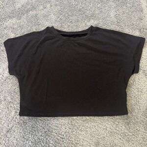 NEW Women Short Sleeve Crop Top Size M Black Stretch Polyester Spandex